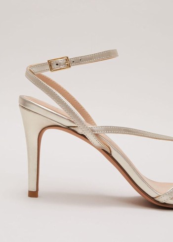 Phase Eight Leather Barely There Strappy Heels Gold Australia | XQ6279841